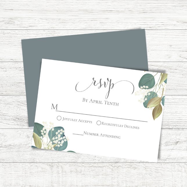 Respuesta del Boda del permiso botánico verde (Classic wedding RSVP card with botanical greenery.)