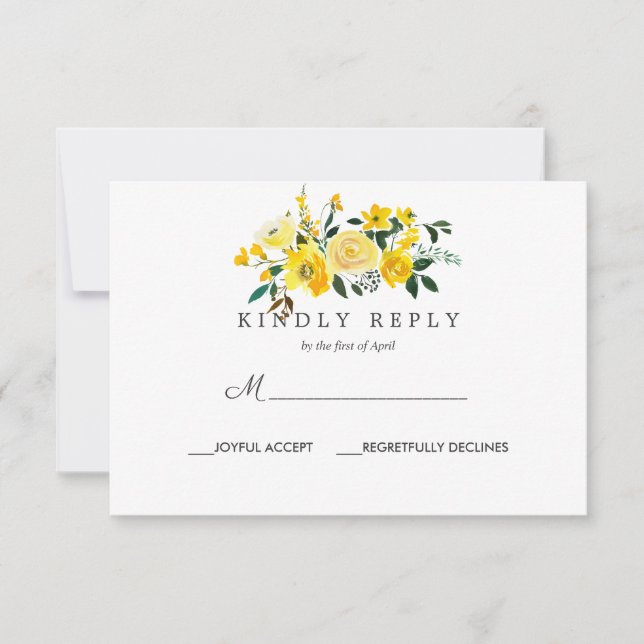 Respuesta Del Boda Floral Amarillo Vibrante Rsvp (Anverso)