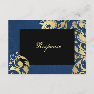 Respuesta del Boda floral Blue & Gold Shimmer RSVP