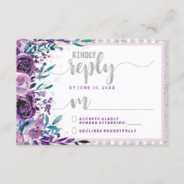 Respuesta del Boda morado floral y plateado RSVP