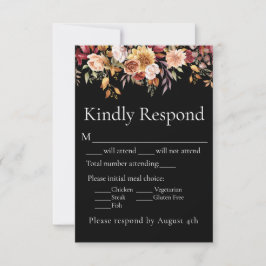 Respuesta del Boda negro floral Fall RSVP