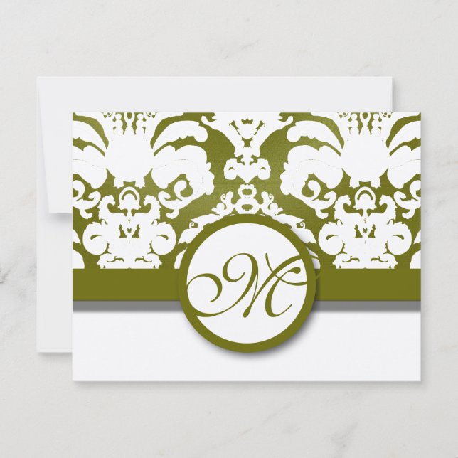 Respuesta del Boda Olive Green & Gold Damask Swirl (Anverso)