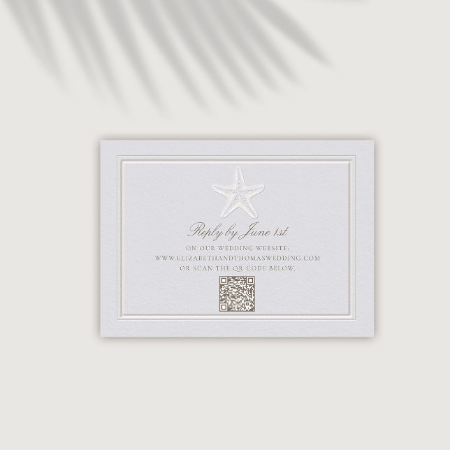 Respuesta del Boda QR costero de Starfish Grabado  (coastal wedding qr rsvp respond reply classic formal traditional frame faux embossed starfish nautic)
