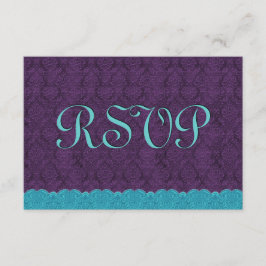 Respuesta del Boda RSVP de Aqua y Purple Damask La