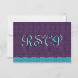 Respuesta del Boda RSVP de Aqua y Purple Damask La