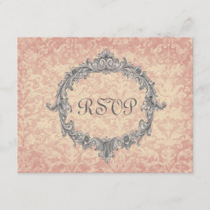 Respuesta del Boda RSVP de Ecru Peach Damask Vinta