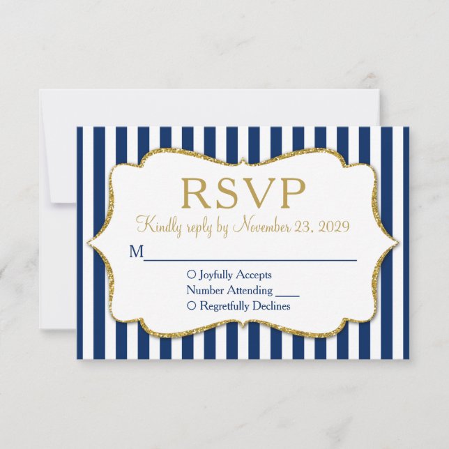 Respuesta del Boda RSVP de la banda de oro azul de (Anverso)