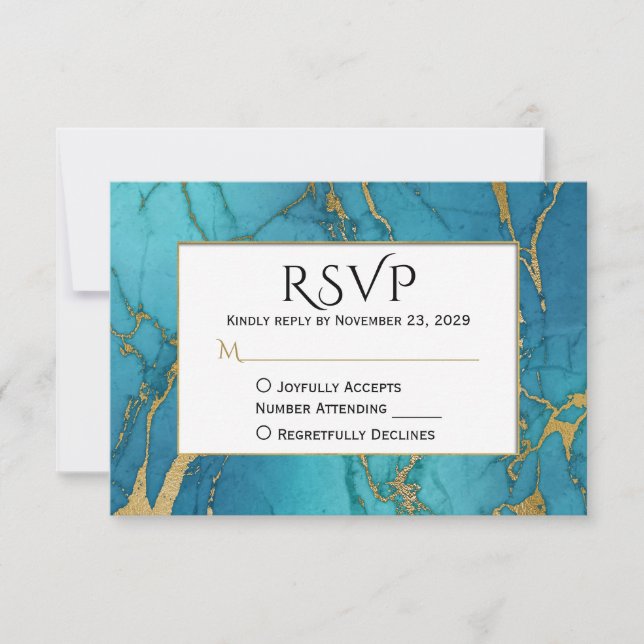 Respuesta del Boda RSVP de Marble de Oro Azul (Anverso)