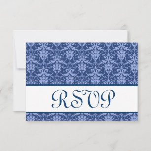 Respuesta del Boda RSVP de Navy Blue Damask