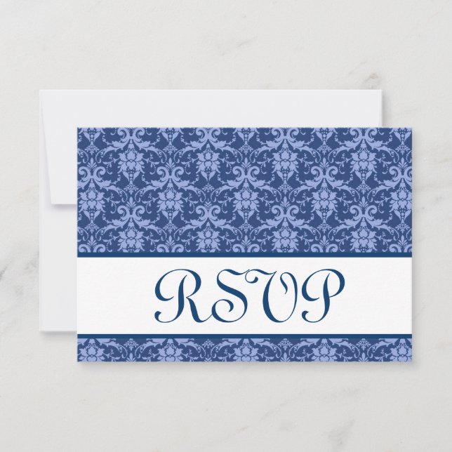 Respuesta del Boda RSVP de Navy Blue Damask (Anverso)