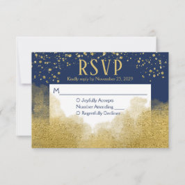 Respuesta del Boda RSVP de Navy Blue Gold Confetti
