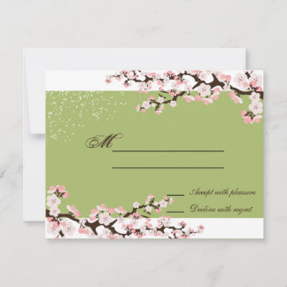 Respuesta del Boda Sage Green Cherry Blossom RSVP