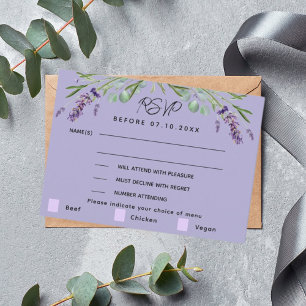 Respuesta del menú boda violeta de Lavender RSVP