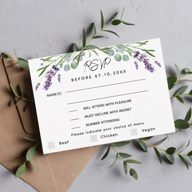 Respuesta del menú boda violeta de Lavender RSVP (Subido por el creador)