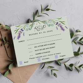 Respuesta del menú del boda verde de lavanda RSVP