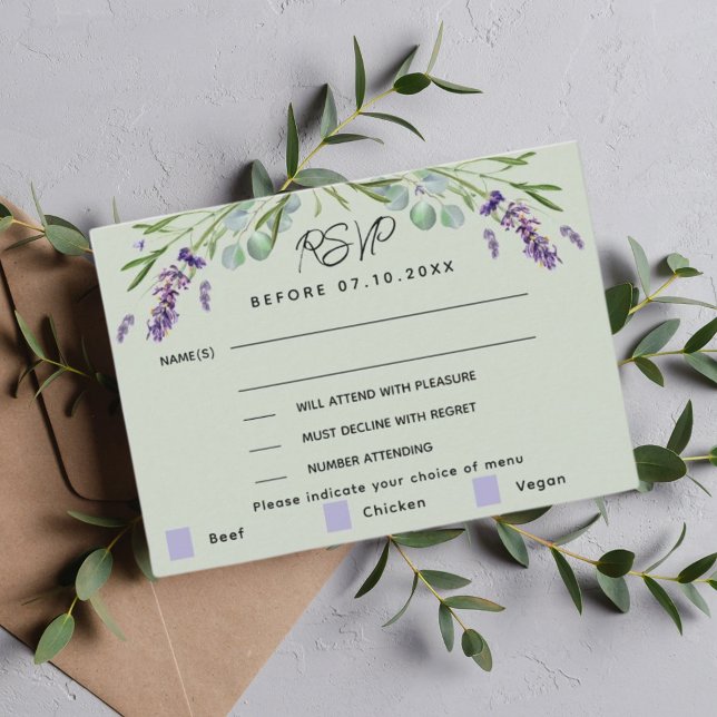 Respuesta del menú del boda verde de lavanda RSVP (Subido por el creador)