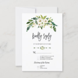 Respuesta floral moderna en blanco con letra manus