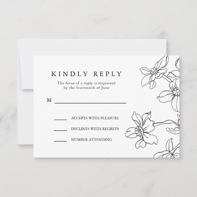Respuesta floral moderna en blanco y negro, Boda (Anverso)