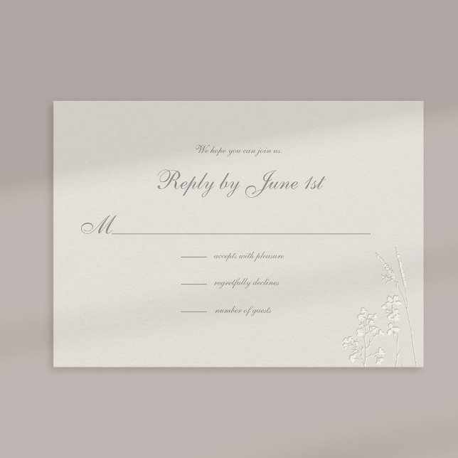Respuesta formal del Boda de Flores Silvestres Gra (formal wedding response card traditional reply ecru faux embossed wildflowers elegant classic)