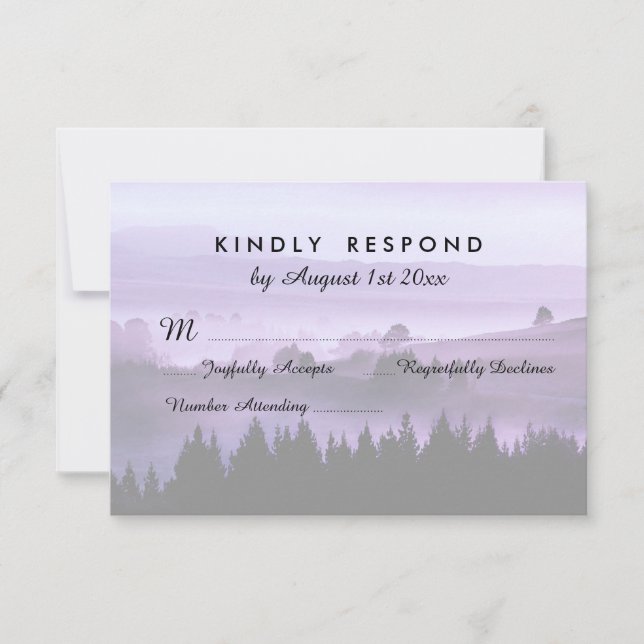 Respuesta RSVP a la boda púrpura rusa de montaña (Anverso)