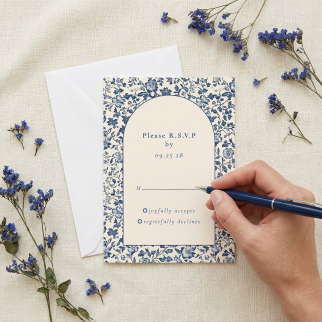 Respuesta rsvp a la marcha Blue Floral de Delfware (Delftware vintage Blue Floral arch response rsvp.)