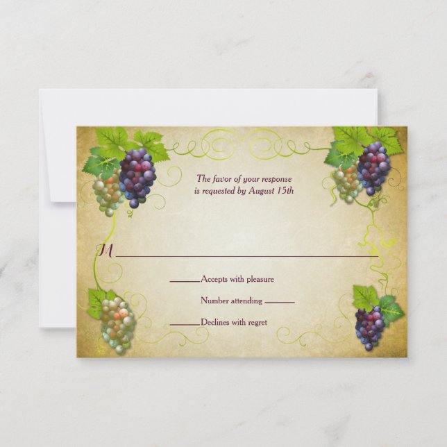 Respuesta RSVP al evento de Boda de viñedos de Gra (Anverso)