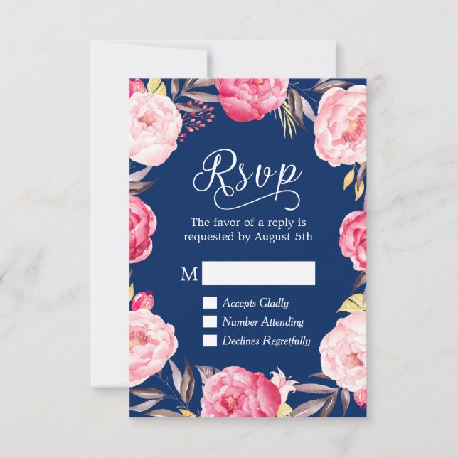 Respuesta RSVP azul de la marina de guerra floral  (Anverso)