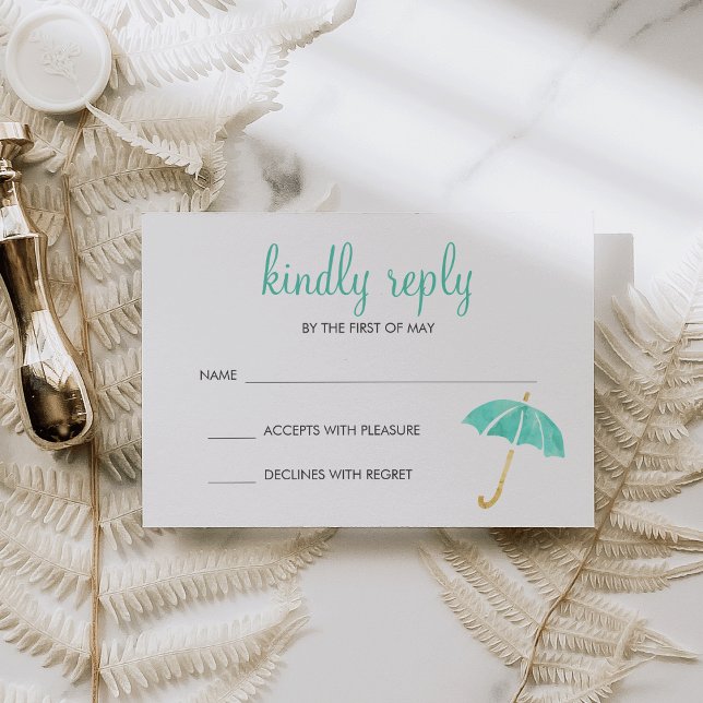 Respuesta RSVP Baby Shower Neutral de Mint Umbrell (Subido por el creador)