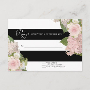 Respuesta RSVP Blanco negro rayado con Bonito flor