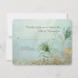 Respuesta RSVP Boda Elegante de oro de Feather Fea