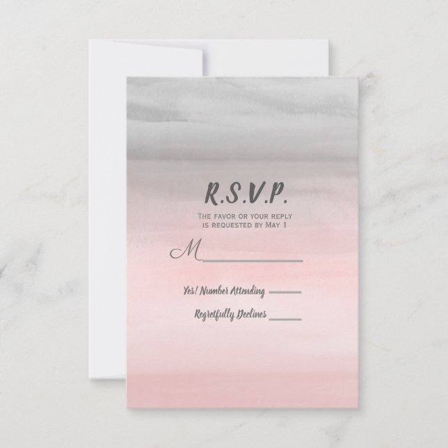 Respuesta RSVP de Acuarela Moderna Rosa y Gris que (Anverso)