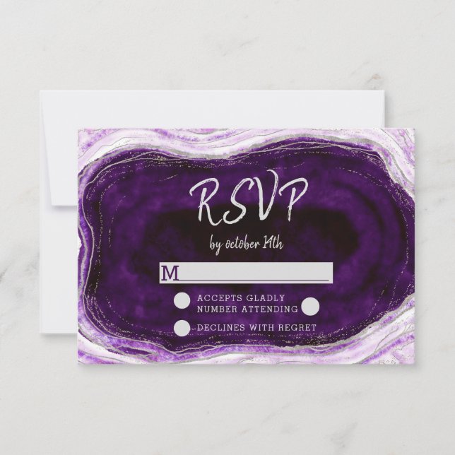 Respuesta RSVP de Amethyst Purple Geode Wedding (Anverso)