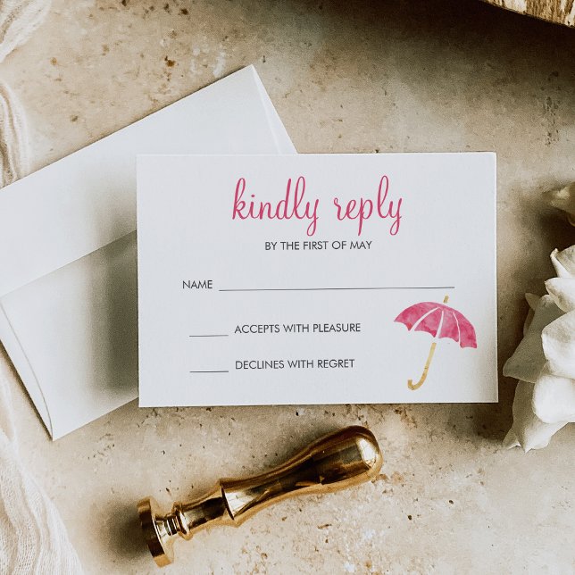 Respuesta RSVP de Baby Shower de paraguas rosados (Subido por el creador)