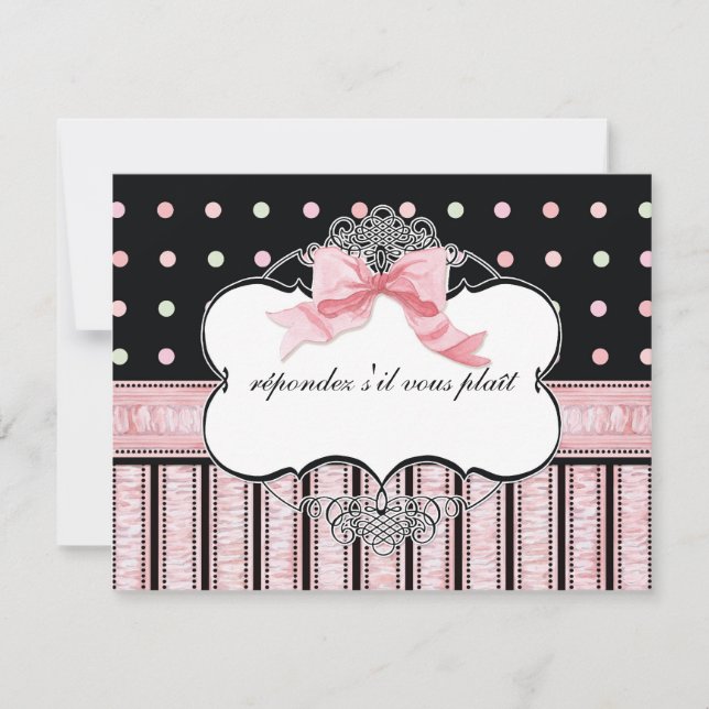 Respuesta RSVP de Bat Mitzvah - Swirl de Bow Dot (Anverso)