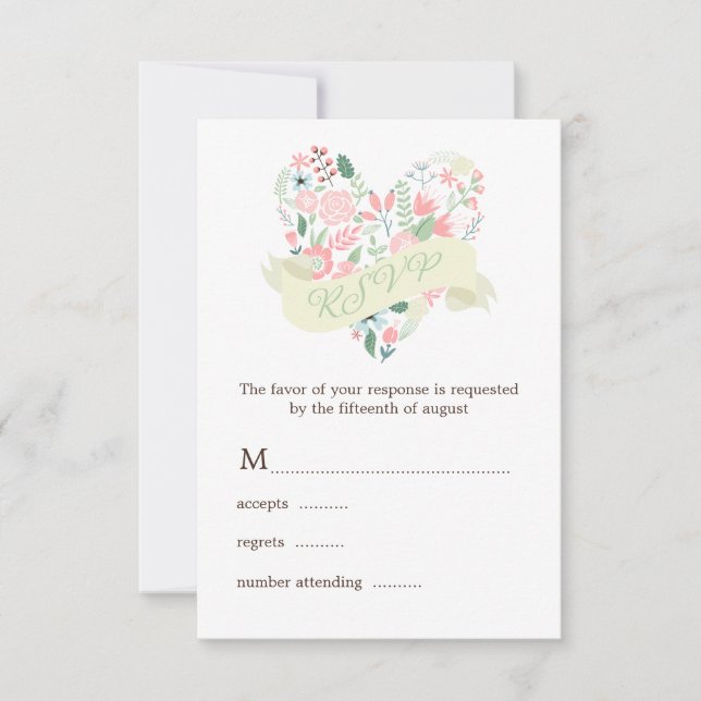 Respuesta RSVP de Boda Corazón Floral Moderna (Anverso)