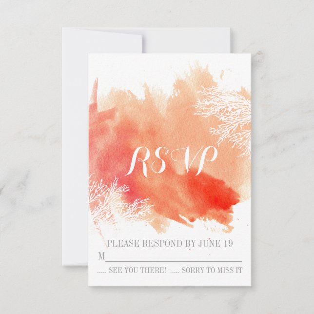 Respuesta RSVP de boda de coral de acuarela modern (Anverso)