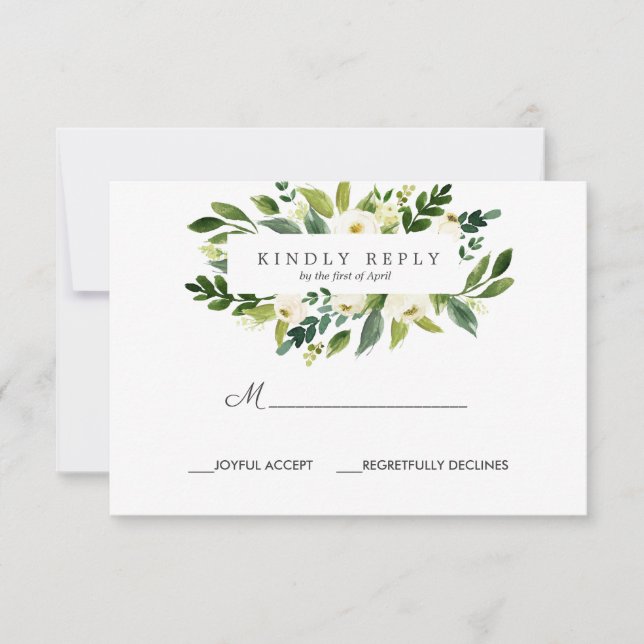 Respuesta RSVP de Boda de marco de Bloom Blanco (Anverso)