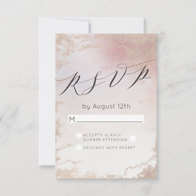 Respuesta RSVP de Boda de Relieve metalizado Rosa  (Anverso)