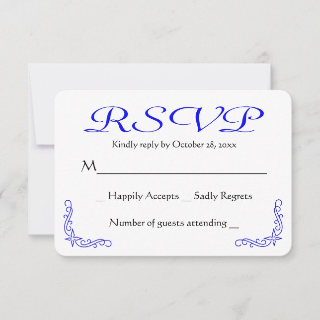 Respuesta RSVP de Boda Floral Azul y Blanca de Cob (Anverso)