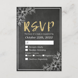 Respuesta RSVP de Boda Floral con guión de oro