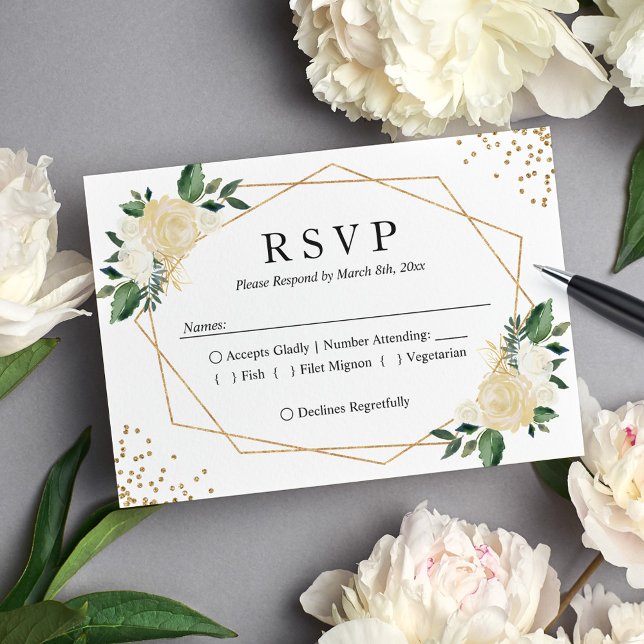 Respuesta RSVP de Boda Floral de Marfil Verde con  (Subido por el creador)