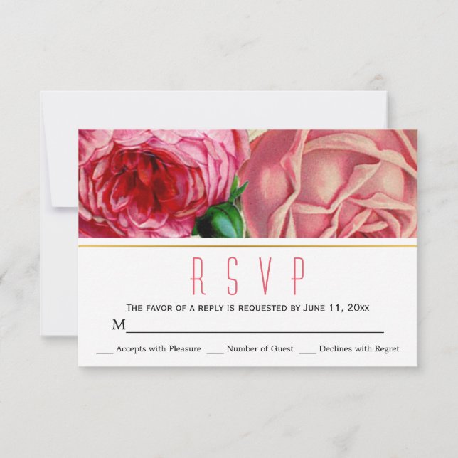 Respuesta RSVP de boda floral de rosas de cosecha  (Anverso)