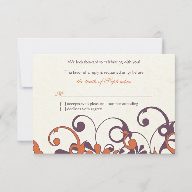 Respuesta RSVP de Boda Floral Naranja Púrpura de O (Anverso)