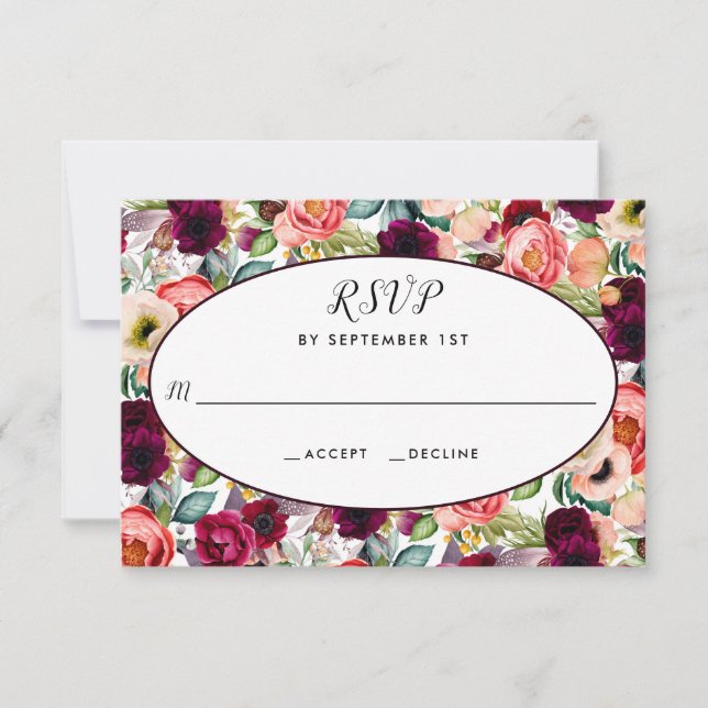 Respuesta RSVP de Boda Floral Romántica Jardín Res (Anverso)