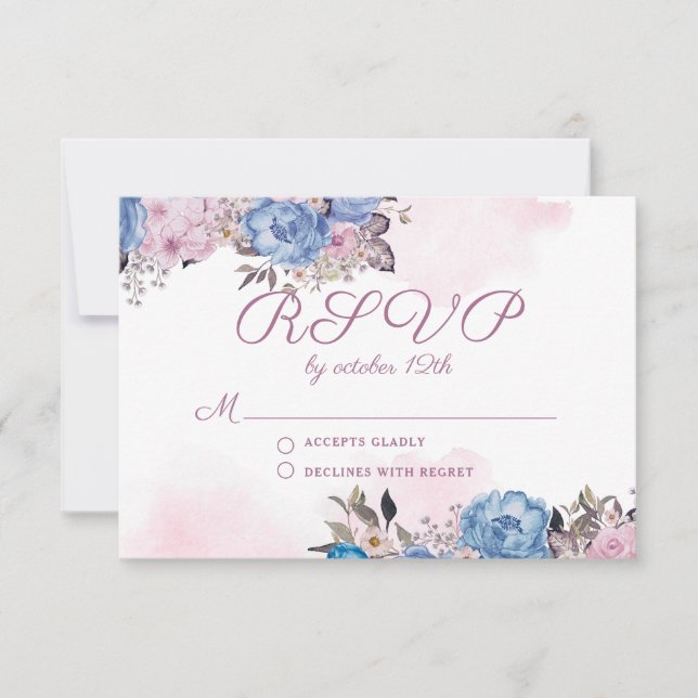 Respuesta RSVP de boda floral rosa con encanto par (Anverso)