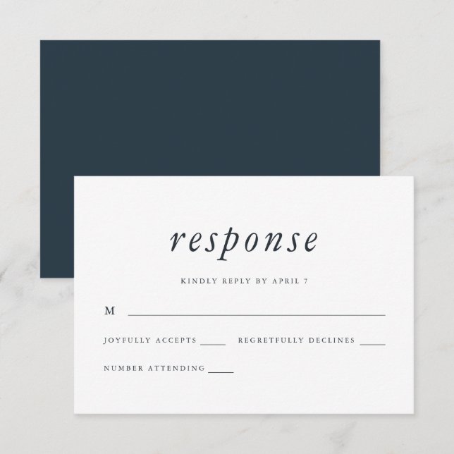 Respuesta Rsvp de Boda minimalista Azul y Blanca (Anverso / Reverso)