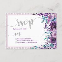 Respuesta RSVP de Boda Morada Floral y Plata