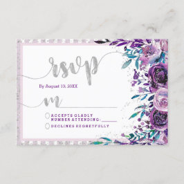 Respuesta RSVP de Boda Morada Floral y Plata