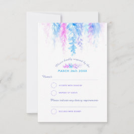 Respuesta RSVP de boda púrpura azul en cascada