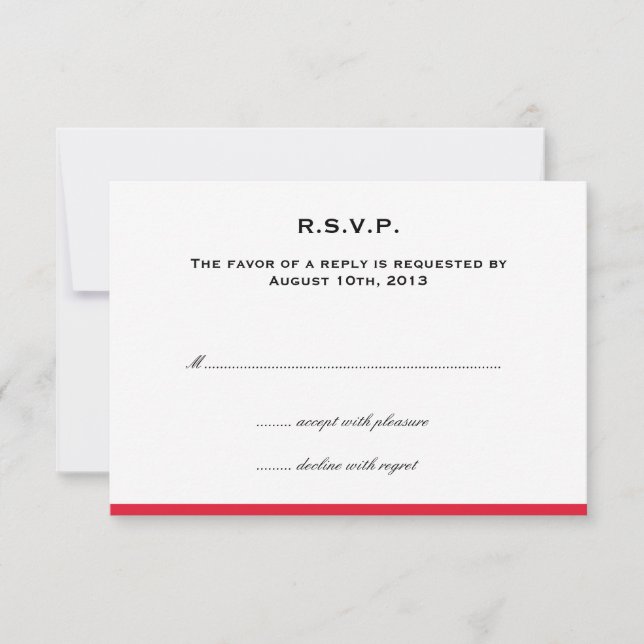Respuesta rsvp de boda roja simple con borde de co (Anverso)